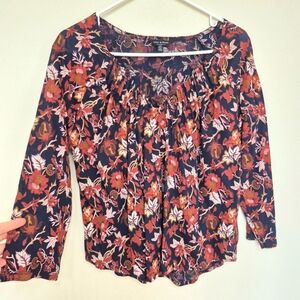 Lucky Brand Floral Navy & Red Boho Blouse – Size Large